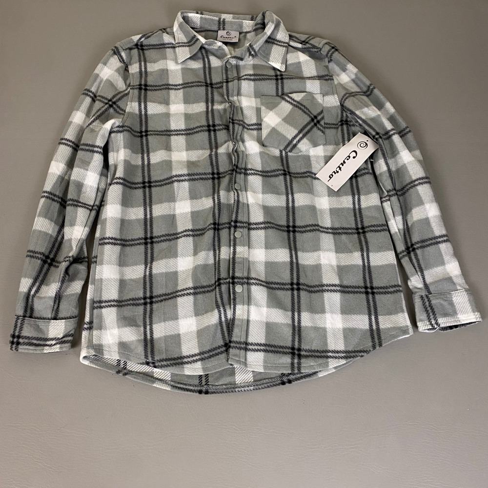 Centro Fleece Shacket Men's Size Large Grey Plaid Snap Button Shirt New NWT